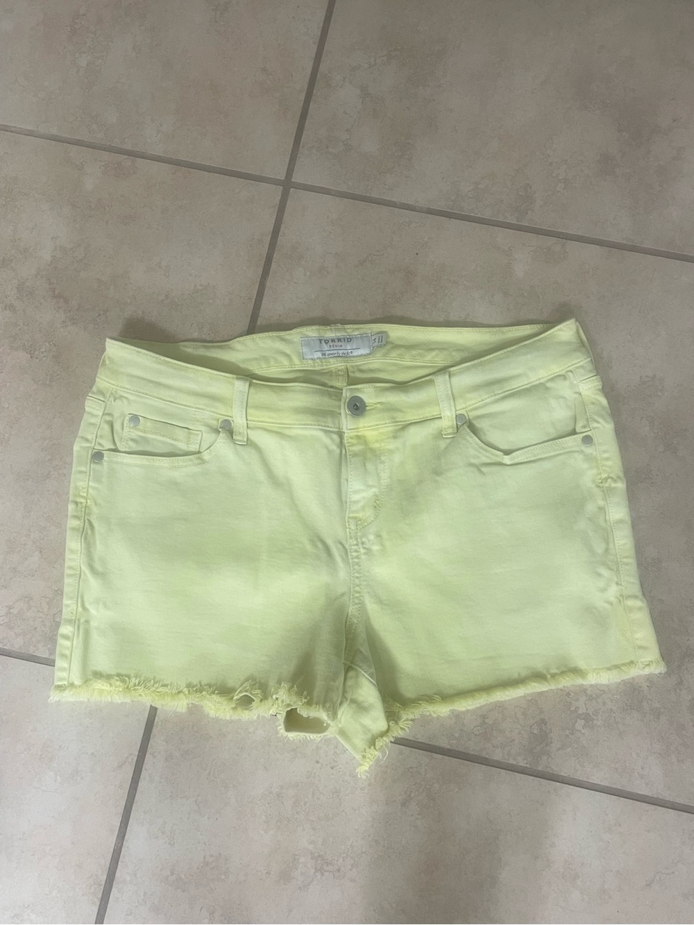 torrid Pale Yellow Denim Cutoff Shorts